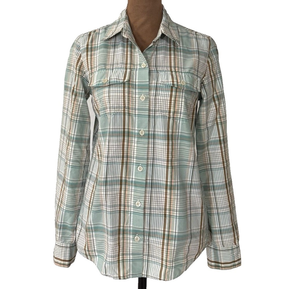 Patagonia Shirt Womens Size 2 Button Up Long Sleeve Green Plaid Front Pockets